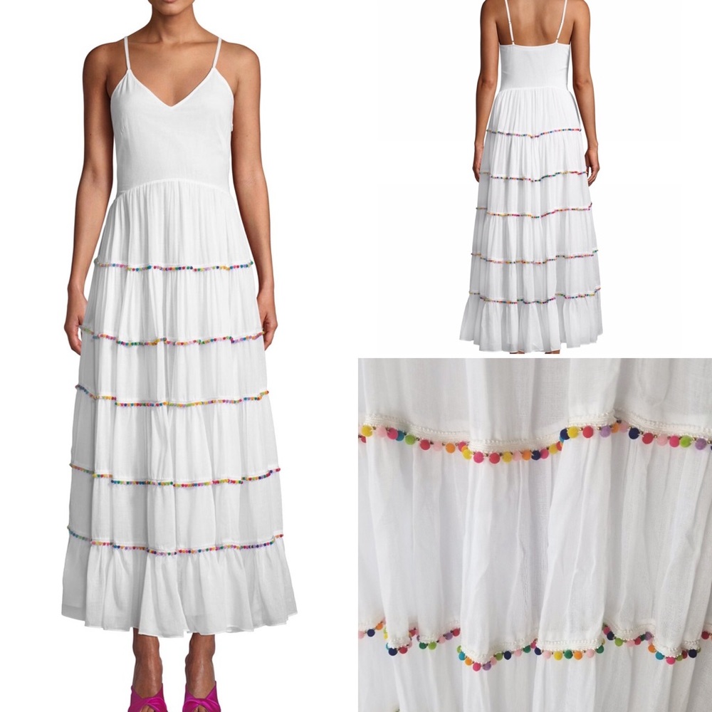 NWT White Cotton Multicolor Pom Pom Maxi Medium
